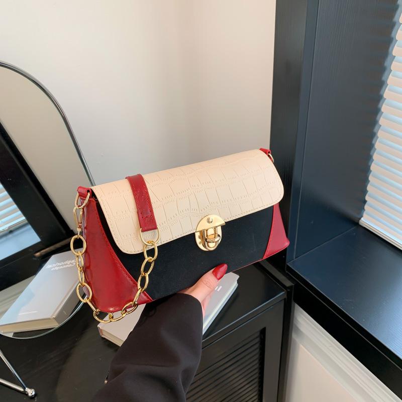 Персонализированная сумка с контрастной цветной вставкой для женщин, новая популярная сумка кроссбоди, сумка на одно плечо, сумка подмышку, сумка с каменным узором