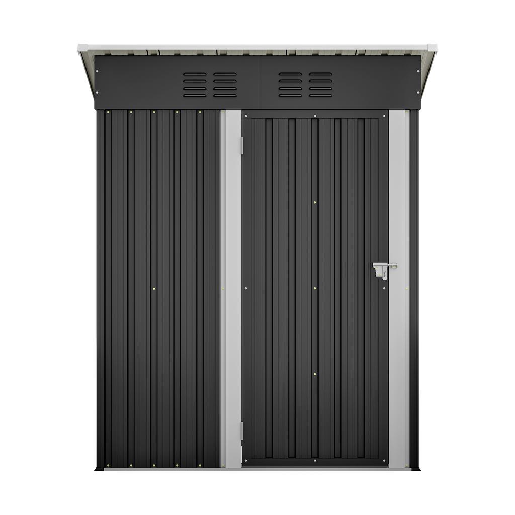 Garden House Flat Roof 152x84x182 cm, Tool Shed with Lockable Metal Door, Without Window, 1.27 m² Storage, Weatherproof Design for Garden Tools, Black