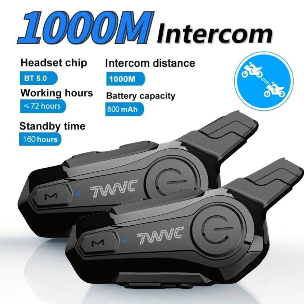 E1 Motorcycle Bluetooth 5.0 Helmet Intercom Headset + Waterproof IPX6 + 2 Riders + 1000M Range + Hands-Free Music for Outdoor Riding