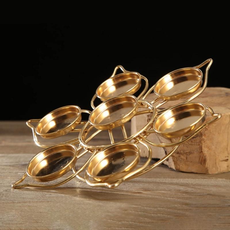 1PC Butter Lamp Holder Seven-star Candlestick Buddhist Lotus Metal Candlestick for Buddha Lamp Candle Holder.