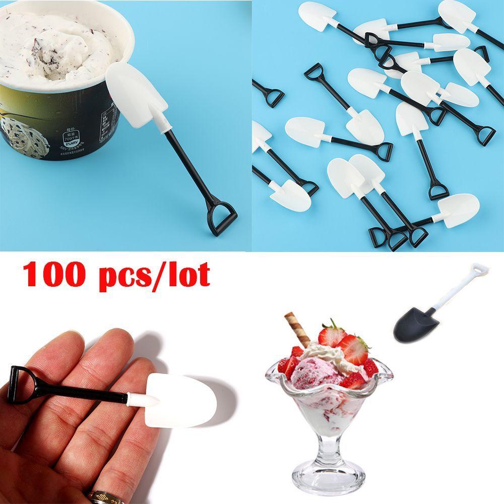 100 Pcs/lot Garden Disposable Party Cutlery Shovel Shape Cake Scoop Dessert Stick Ice Cream Spoon