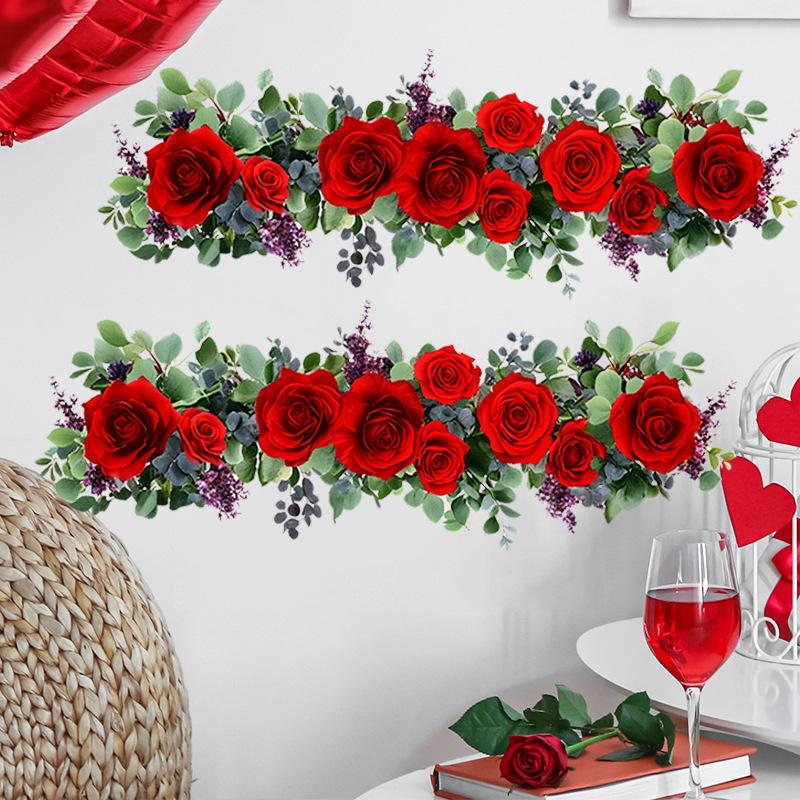 Самоклеящаяся ПВХ наклейка на стену 'Мягкие розовые розы с зелеными листьями' для гостиной, спальни, съемный декор для дома