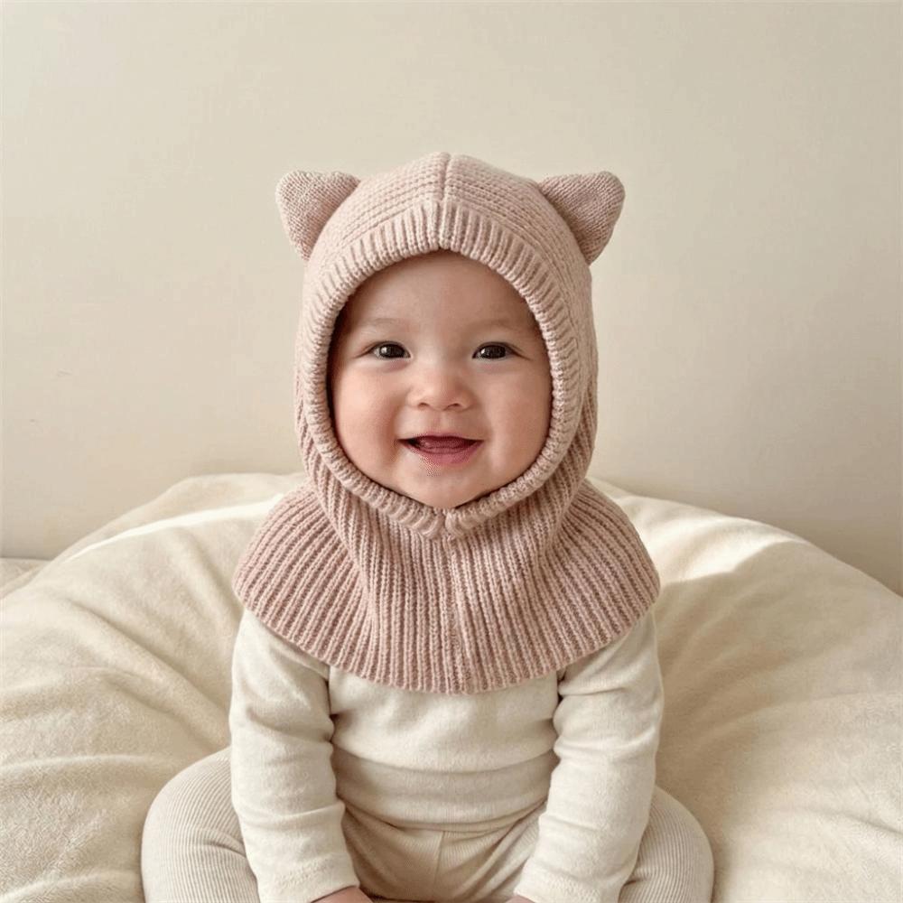 Solid Color Knitted Balaclava Hat Hood Children Windproof Cap Soft Winter Ear Protection Cap Boy
