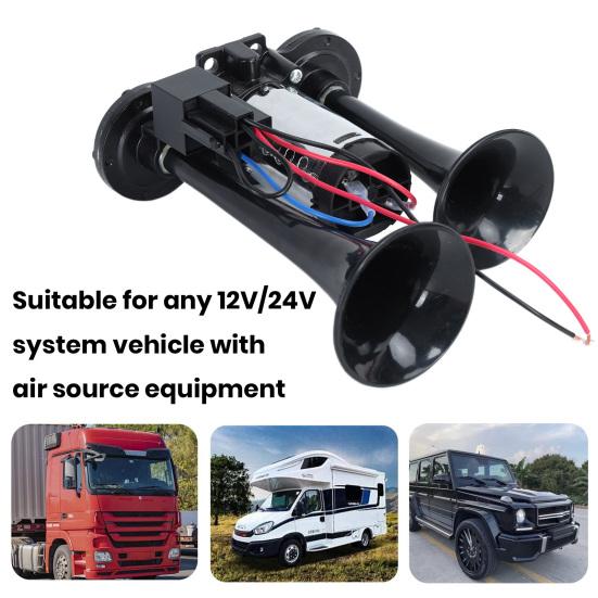 Воздушный звуковой сигнал Двойные трубы с компрессором Простая установка Универсальный мощный сверхгромкий комплект звукового сигнала для поезда грузовика