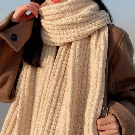Women Scarf Thickened Warm Solid Color Scarf Autumn Winter Versatile Comfortable Knitting Long Scarf Fashion Accessory