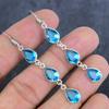 Swiss Blue Topaz Gemstone 925 Sterling Silver Jewelry Earring 2.44"