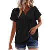Solid Color Lace Hollow Pleated Top V-Neck Pullover Short Sleeved T-Shirt For Women