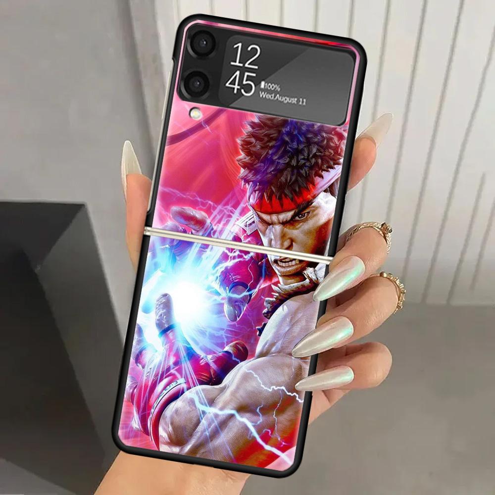Game S-Street F-FighterS Hard PC Phone Case For Samsung Galaxy Z Flip 7 6 5 4 3 Black ZFlip7 ZFlip6 Flip5 Flip4 Flip3 5G Print C