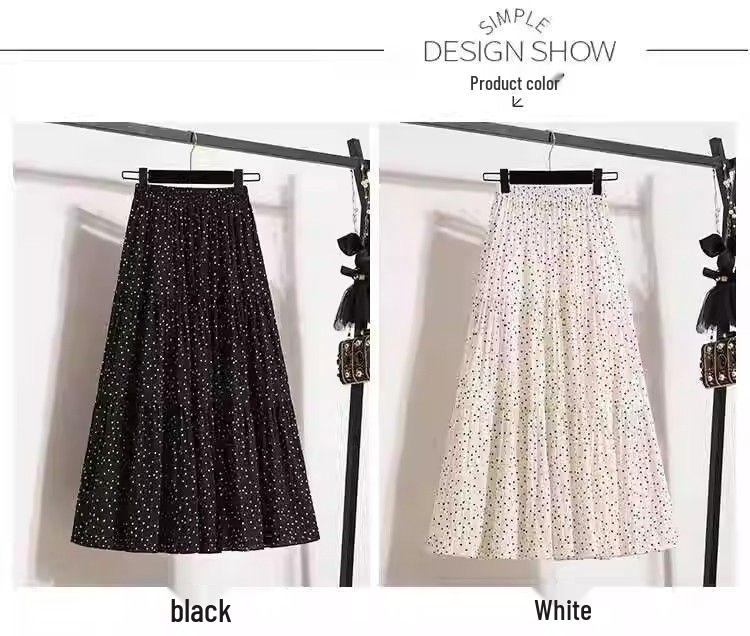 Универсальная юбка миди в горошек 2025: Вдохновлённый японским стилем, с высокой талией, приталенный А-силуэт с плиссировкой