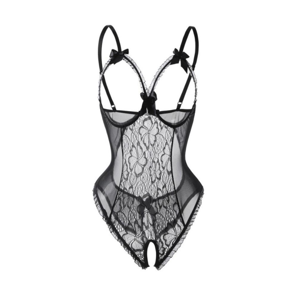 Deep V Women Underwear Open Crotch Lace Sling Nightwear Sweet Lace Bow Bodysuit  Gifts