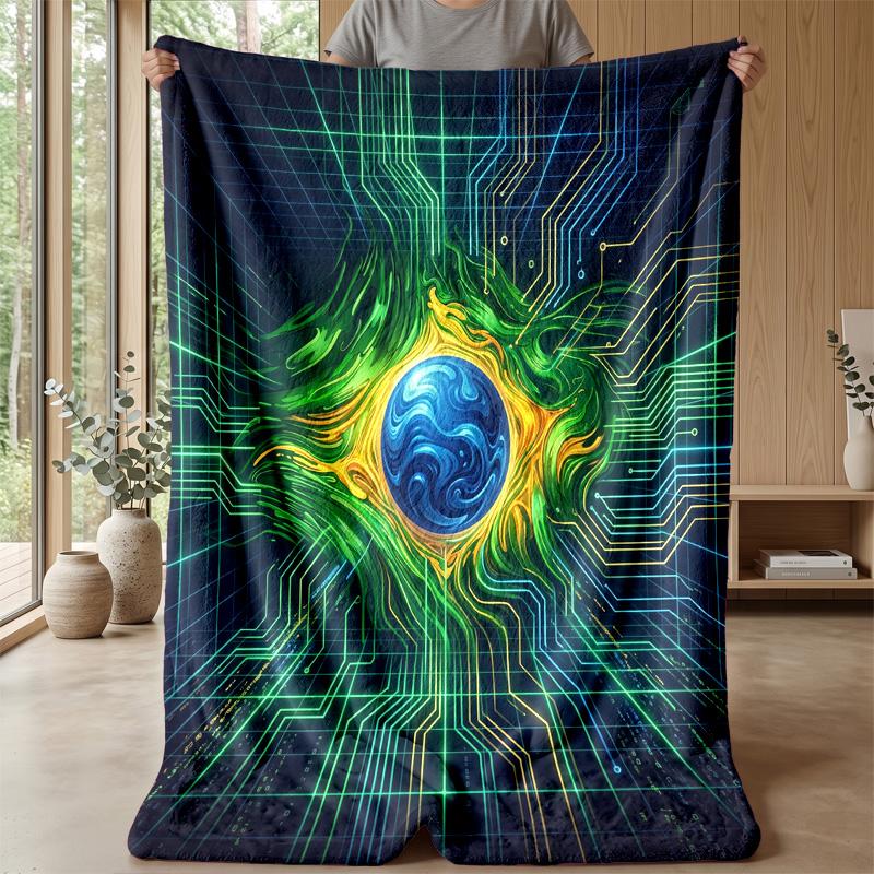 Brazil Football Printed Flannel Blanket Skin Friendly Warm Decorative Throw for Indoor Couch Bed Daily Use