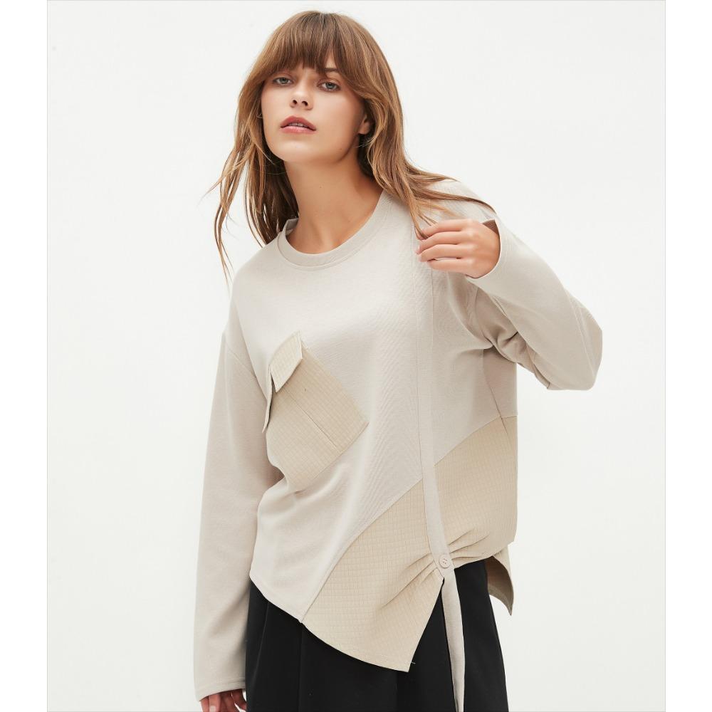 Dimanaf 2025 Плюс Размер Футболка Пуловер Весна Женщины Узор Асимметричный Твердый Полный Рукав Вязание Свободный