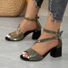 2024 New Fashion Versatile Buckle Women's Sandals Square Heel Open Toe Summer Outer Wear Temperament Comfortable Beach Zapatos