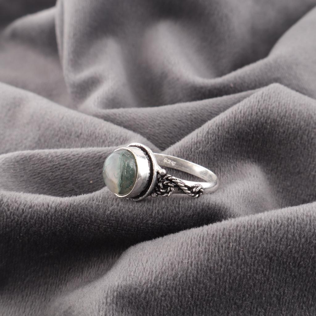 Moss Agate Gemstone Ring Jewelry, 925 Solid Sterling Silver Ring Jewelry, Handmade Artisan Jewelry For Wedding Gift