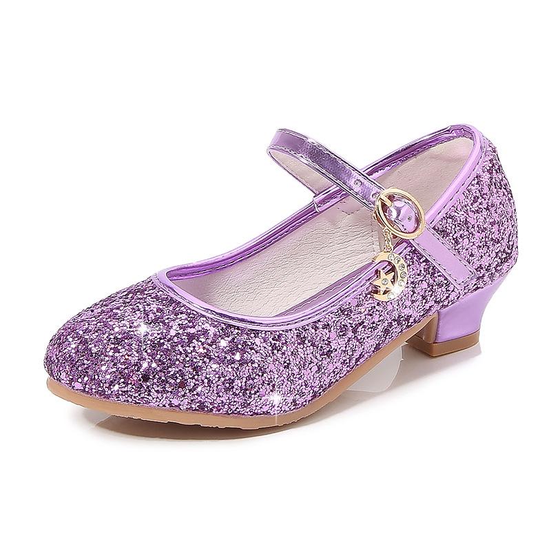 2025 Spring Girls' Rhinestone Sequin Princess Shoes - Solid Color Strap Buckle for Children's Performances