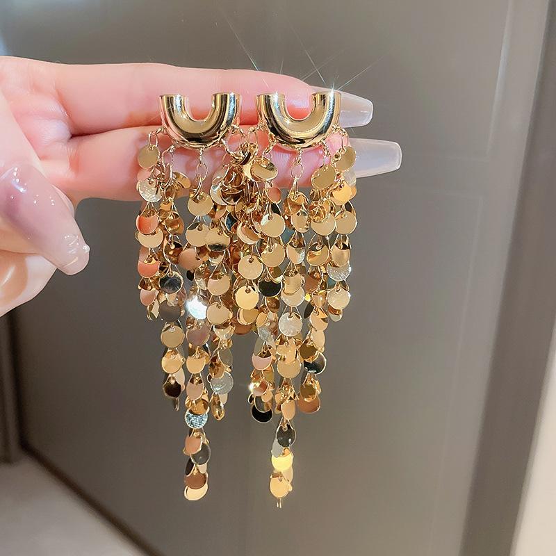 Женские серьги GemChic, классные серьги-гвоздики в форме буквы U, длинные серьги с блестками и кисточками, подарок на день рождения, Рождество