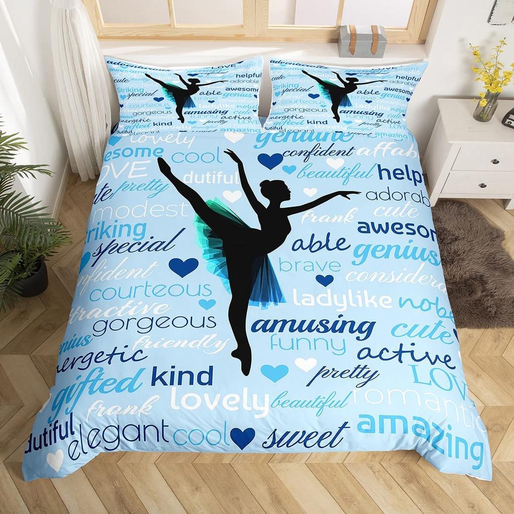 Gymnastics Ballet Lovers Duvet Cover Set Full Twin Size,Beauty Silhouette Polyester Bedding Set For Kids Teens Adults Room Decor