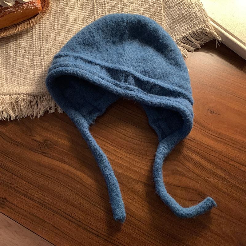 Маленькие лицевые завязки вязаная шапка женская осень и зима большой обхват головы однотонная шерстяная шапка теплая защита ушей шапка-мешок для головы