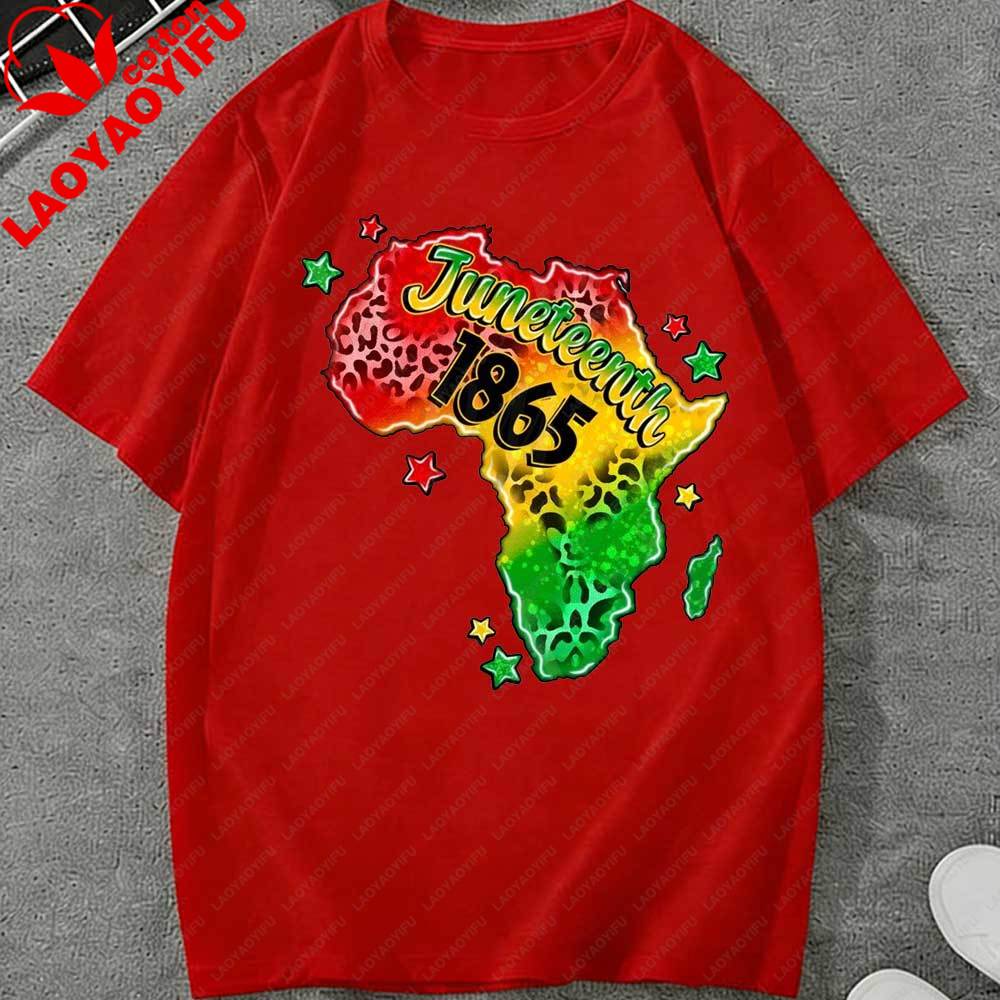 Juneteenth 1865 Africa Map Leopard Print Graphic TShirt Unisex Women African American Pride Casual Cotton Tops for Juneteenth Gift