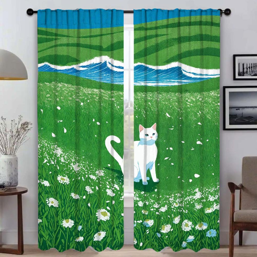 Тюль для спальни Green Grassland Elegant Room Curtains 2 Pieces Home Interior Curtains Halloween Decoration Shades Partition