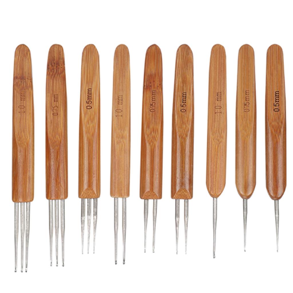 9шт. Набор крючков для вязания дредов, одинарный, двойной, 3 бамбуковых ручки, инструмент для плетения косичек