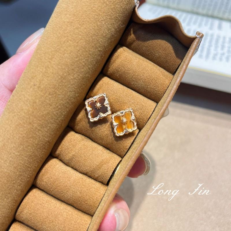 Vintage French Style Clover Tiger Eye Jewelry Set Women Necklace Bracelet Earrings Gold Plated Copper