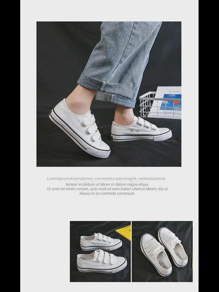 F003 Women's Trendy Low-Top Velcro Canvas Shoes - Casual Rubber Sole Sneakers