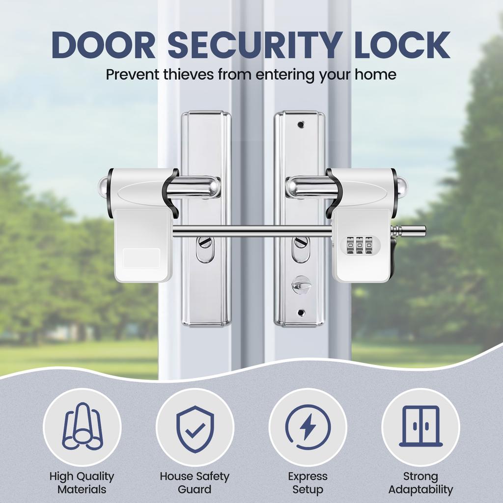 3-Digit Double Door Combination Lock Metal Security Code Lock Sturdy Door Safety Lock for Patio Door French Double Door Handle