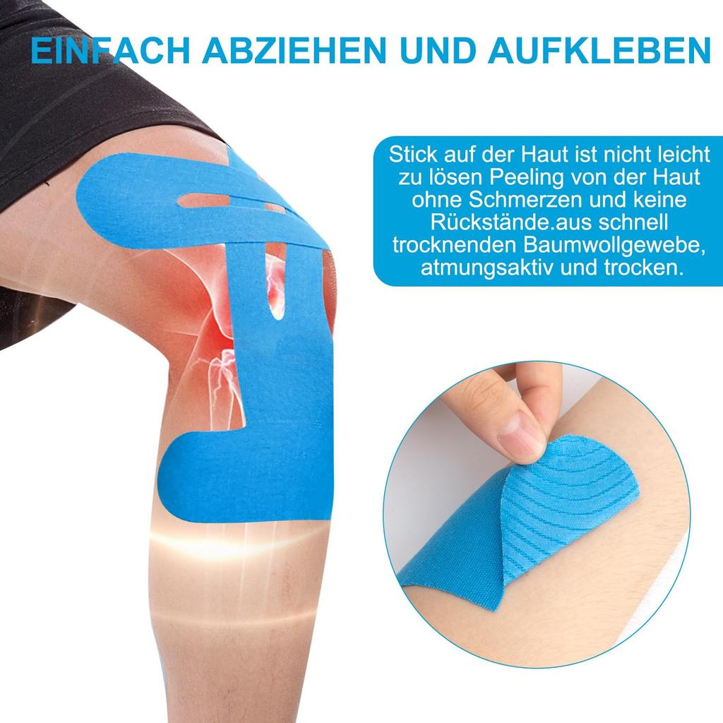 Pack Of 10 Blue PreCut Knee, Kinesiology Tape, Without Shere, Waterproof & Elastic Physio Tape For Knee Pain