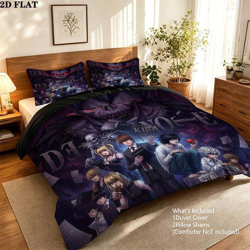 Death Note Pattern Bedding Quilt Set Quilt Cover Pillowcase Home Birthday Gift(1 * duvet cover + 2 * pillowcase, without core)