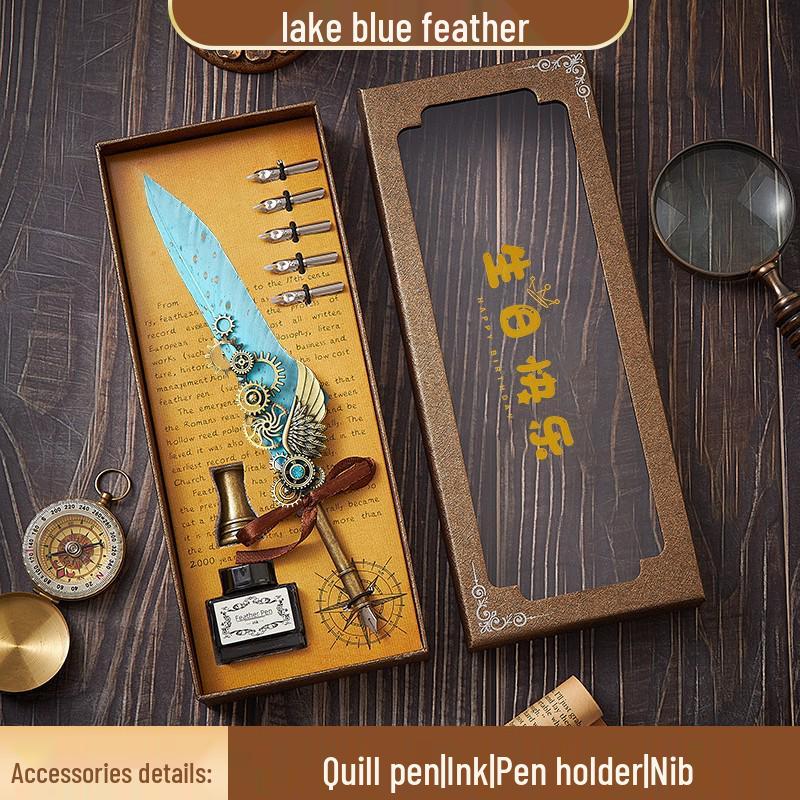 European Steampunk Quill and Ink Set with Wax Seal - Retro Fountain Pen Gift Box for Birthdays