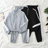 2 Pcs/Set Sweatshirt Pants Set Stand Collar Zipper Loose Soft Elastic Waist Ankle-banded Wide Leg Pockets Color Matching Women