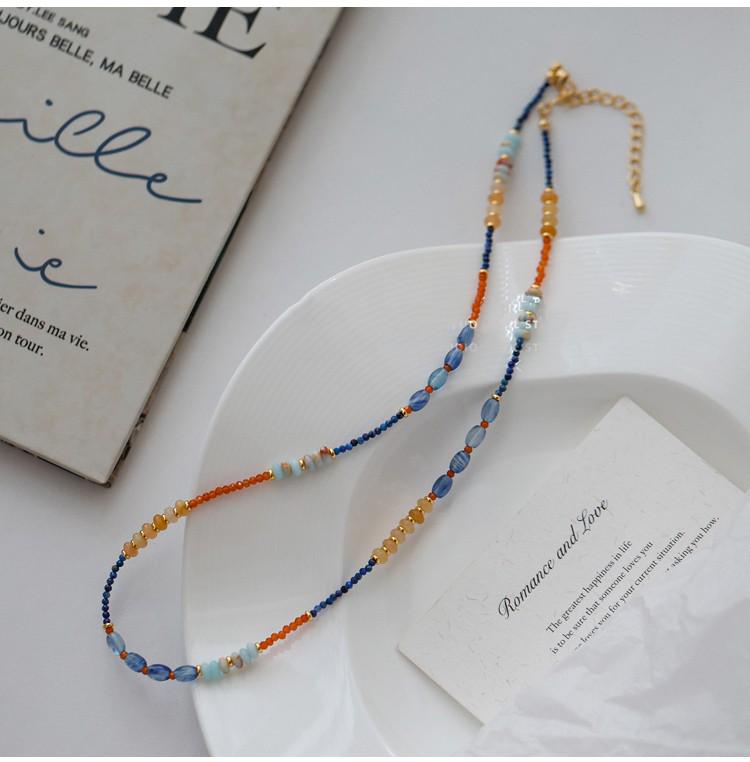 Ожерелье из лазурита в дунхуанском стиле: Синяя и оранжевая тушь в китайском стиле, цепочка на ключицу