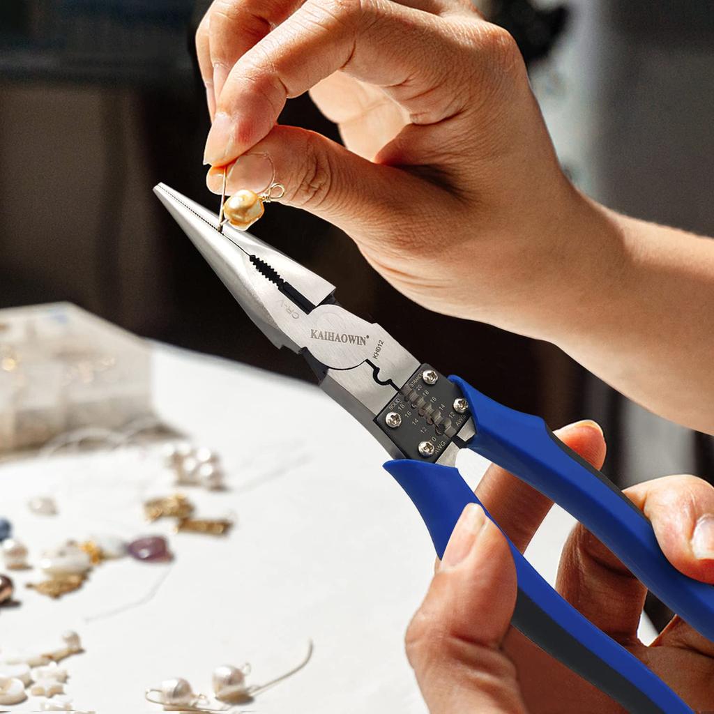 KAIHAOWIN 240 мм Длинногубцы для точной обжимки проводов, Тонконосые плоскогубцы, Сверхмощные, Кусачки, Универсальные плоскогубцы, Плоскогубцы, Длинногубцы,