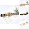 Womens Woven Cotton Linen Waist Belt With Large Round Buckle For Summer Beach Outfits