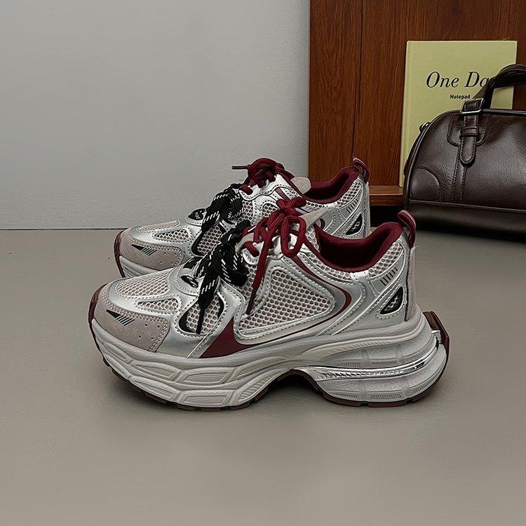 Женские кроссовки «папины кроссовки» 2024 весна новые из натуральной мягкой кожи на толстой подошве с круглым носком повседневные универсальные кроссовки на шнуровке