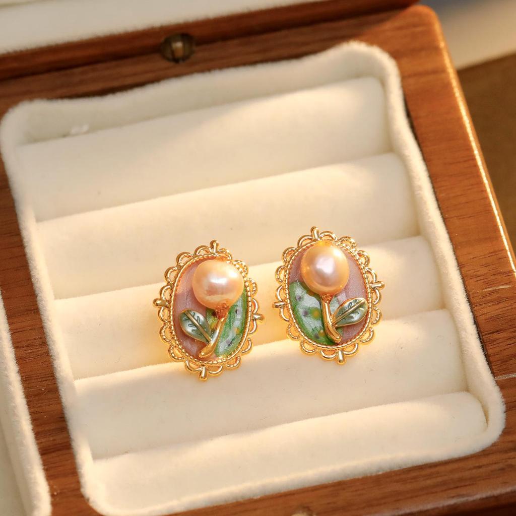 Оригинальные новые серьги с масляной эмалью в китайском стиле с жемчугом-клевером