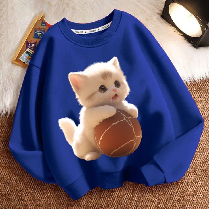 Cute Cat Hoodies for Children In Autumn and Winter, Casual Long-sleeved Round-neck Hoodies for Boys and Girls