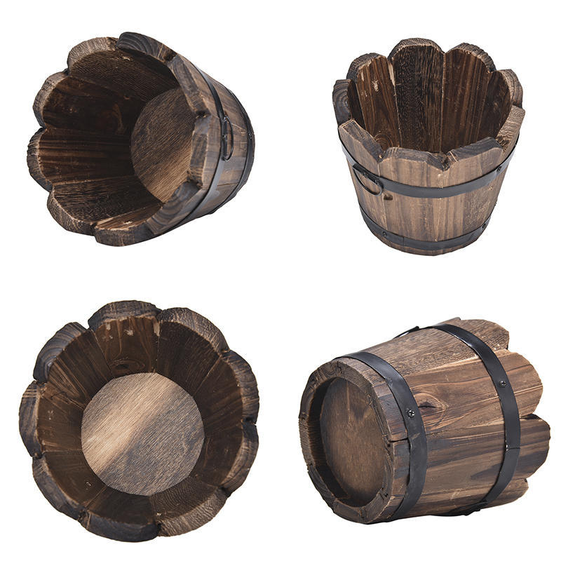 Деревянная круглая бочка-кашпо для цветов, домашний офис, сад, свадебный декор