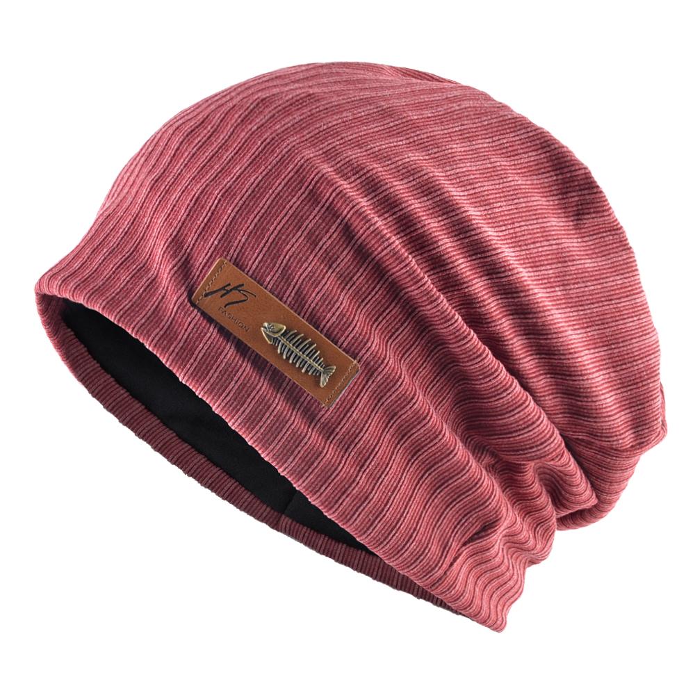Fashion Beanies Women Solid Color Hat With Fish Bone Logo Spring Autumn Casual Turban Beanie Men