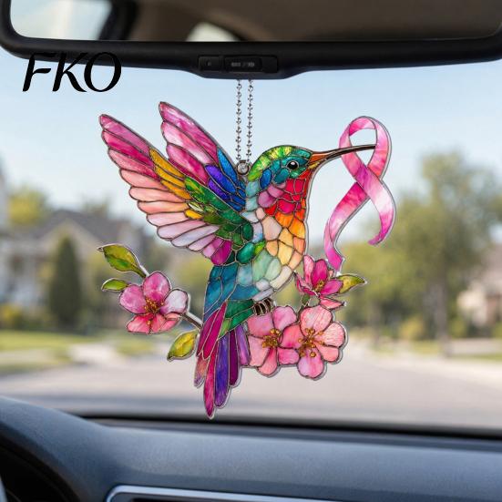 Car Rearview Mirror Decoration Hummingbird Sun Catcher, Acrylic Colorful Hanging Ornament, Red Bird Lightweight Decor Catcher Window