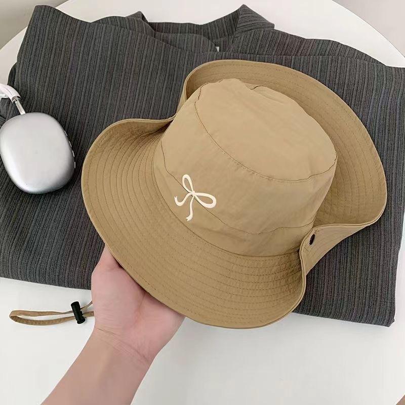 Fashion Bucket Hat Bow Embroidery UV Protection Quick Dry Cap for Summer Hiking Camping Travel Casual Outdoor Use