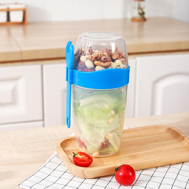 Чашка для завтрака, фруктов, овсянки, йогурта, салата с крышкой, ложка, двухслойная портативная чашка для хранения еды для фитнеса, снижения веса