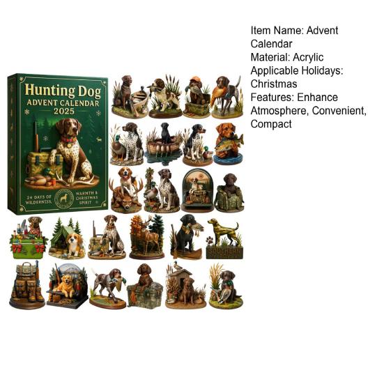 Hunting Dog Advent Calendar 2025 24 Days Acrylic Ornament with Canine Themes Christmas Countdown Decor for Tree Dog Lovers