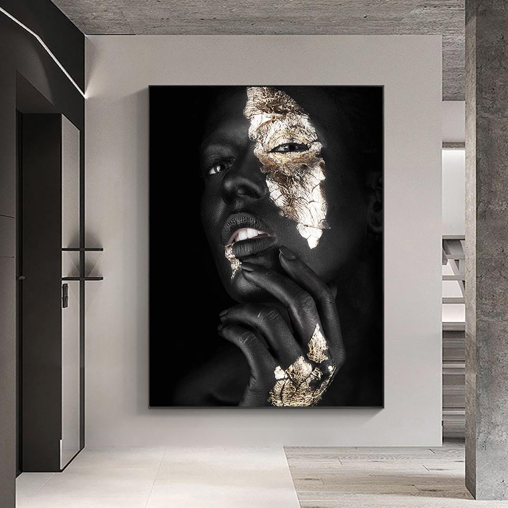 Черное золото, женская холст, картина, макияж, художественные постеры для девочек и принты, художественная настенная картина для декора гостиной