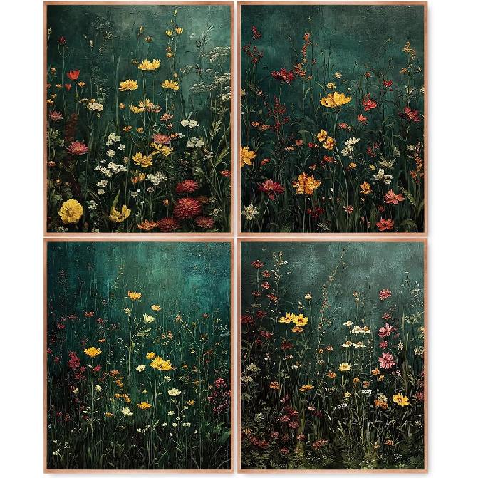 laveliabel Vintage Pink Rose Wall Art Prints Set of 4 Unframed, Floral Wall Decor, Shabby Chic Pink Floral Botanical Poster Prints for Cottagecore