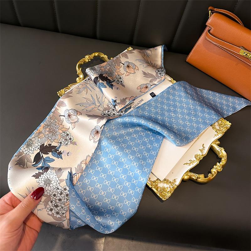New Luxury Fashion Print Silk Scarf New Headband Neckerchief Foulard Hairband Hijab Narrow Ribbon for Women Hair Scarves