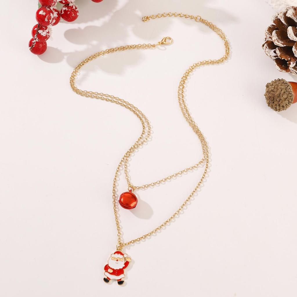 Рождественская праздничная атмосфера колокольчик Санта-Клаус рождественская елка лось двухслойное ожерелье кулон