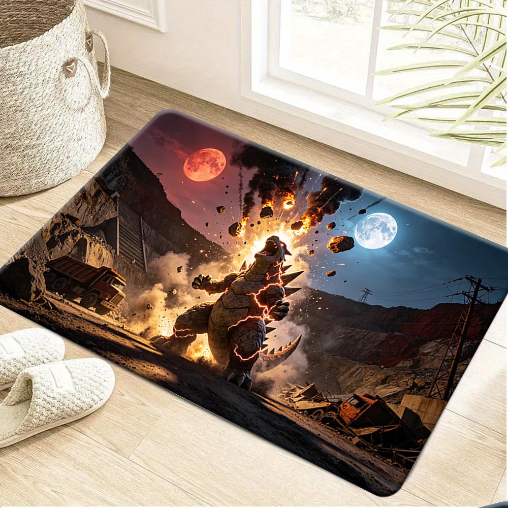 Pokemon Charmander Forest Print Non-Slip Doormat, Absorbent Floor Mat for Home Decor