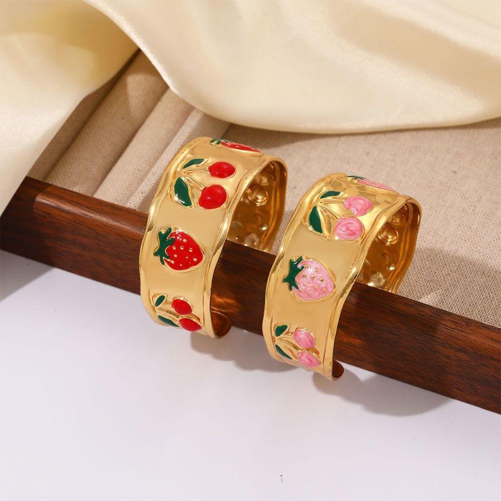 Strawberry Drip Oil Enamel Bracelet Ethnic Women's Hand Bracelet Vintage Cloisonne Bangle Girls